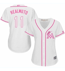 Women's Majestic Miami Marlins #11 J. T. Realmuto Replica White Fashion Cool Base MLB Jersey