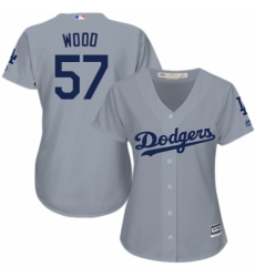 Women's Majestic Los Angeles Dodgers #57 Alex Wood Authentic Grey Road Cool Base MLB Jersey