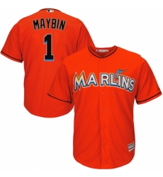 Men's Majestic Miami Marlins #1 Cameron Maybin Replica Orange Alternate 1 Cool Base MLB Jersey