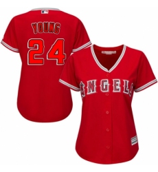 Women's Majestic Los Angeles Angels of Anaheim #24 Chris Young Authentic Red Alternate MLB Jersey