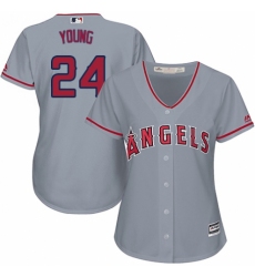 Women's Majestic Los Angeles Angels of Anaheim #24 Chris Young Replica Grey Road Cool Base MLB Jersey
