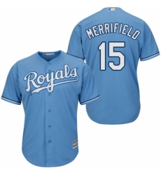 Youth Majestic Kansas City Royals #15 Whit Merrifield Replica Light Blue Alternate 1 Cool Base MLB Jersey
