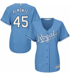 Women's Majestic Kansas City Royals #45 Abraham Almonte Replica Light Blue Alternate 1 Cool Base MLB Jersey