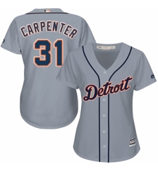 Women's Majestic Detroit Tigers #31 Ryan Carpenter Authentic Grey Road Cool Base MLB Jersey