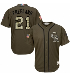 Men's Majestic Colorado Rockies #21 Kyle Freeland Authentic Green Salute to Service MLB Jersey