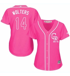 Women's Majestic Colorado Rockies #14 Tony Wolters Authentic Pink Fashion Cool Base MLB Jersey