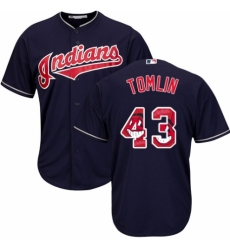 Men's Majestic Cleveland Indians #43 Josh Tomlin Authentic Navy Blue Team Logo Fashion Cool Base MLB Jersey