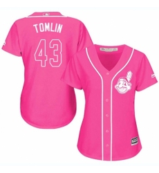 Women's Majestic Cleveland Indians #43 Josh Tomlin Replica Pink Fashion Cool Base MLB Jersey