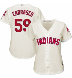 Women's Majestic Cleveland Indians #59 Carlos Carrasco Authentic Cream Alternate 2 Cool Base MLB Jersey