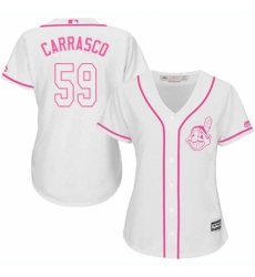 Women's Majestic Cleveland Indians #59 Carlos Carrasco Authentic White Fashion Cool Base MLB Jersey