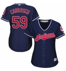 Women's Majestic Cleveland Indians #59 Carlos Carrasco Replica Navy Blue Alternate 1 Cool Base MLB Jersey