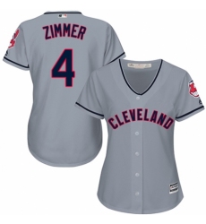 Women's Majestic Cleveland Indians #4 Bradley Zimmer Replica Grey Road Cool Base MLB Jersey