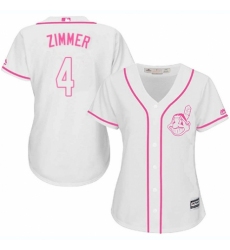 Women's Majestic Cleveland Indians #4 Bradley Zimmer Replica White Fashion Cool Base MLB Jersey