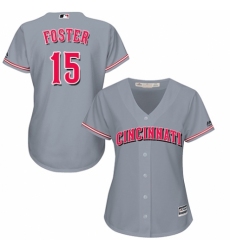 Women's Majestic Cincinnati Reds #15 George Foster Replica Grey Road Cool Base MLB Jersey