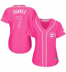 Women's Majestic Cincinnati Reds #7 Eugenio Suarez Authentic Pink Fashion Cool Base MLB Jersey