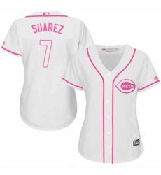 Women's Majestic Cincinnati Reds #7 Eugenio Suarez Authentic White Fashion Cool Base MLB Jersey