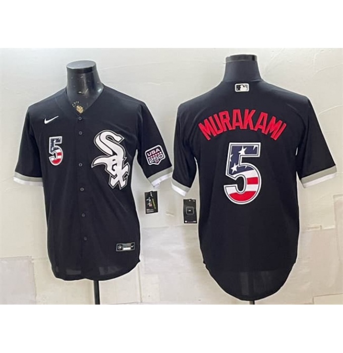 Men's Chicago White Sox #5 Munetaka Murakami Black 2026 USA 250 Fourth of July Stitched Baseball Jersey