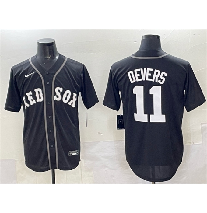Men's Boston Red Sox #11 Rafael Devers Black Lights Out Limited Stitched Baseball Jersey