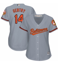 Women's Majestic Baltimore Orioles #14 Craig Gentry Authentic Grey Road Cool Base MLB Jersey