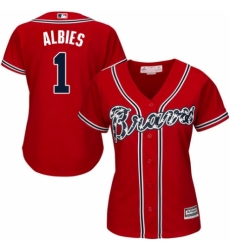 Women's Majestic Atlanta Braves #1 Ozzie Albies Replica Red Alternate Cool Base MLB Jersey