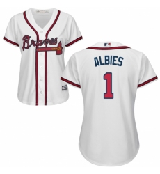 Women's Majestic Atlanta Braves #1 Ozzie Albies Replica White Home Cool Base MLB Jersey