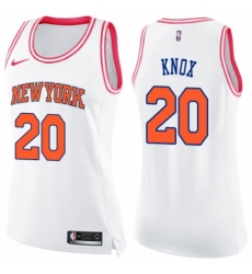 Women's Nike New York Knicks #20 Kevin Knox Swingman White/Pink Fashion NBA Jersey