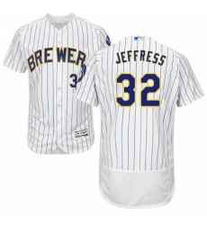 Men's Majestic Milwaukee Brewers #32 Jeremy Jeffress White Home Flex Base Authentic Collection MLB Jersey