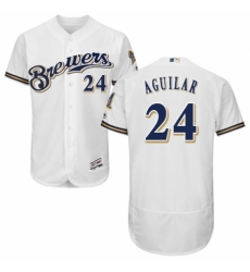 Men's Majestic Milwaukee Brewers #24 Jesus Aguilar White Alternate Flex Base Authentic Collection MLB Jersey