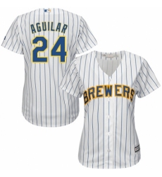 Women's Majestic Milwaukee Brewers #24 Jesus Aguilar Authentic White Home Cool Base MLB Jersey