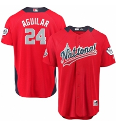 Youth Majestic Milwaukee Brewers #24 Jesus Aguilar Game Red National League 2018 MLB All-Star MLB Jersey