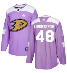 Men's Adidas Anaheim Ducks #48 Isac Lundestrom Authentic Purple Fights Cancer Practice NHL Jersey