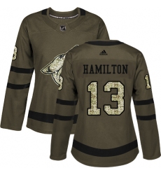 Women's Adidas Arizona Coyotes #13 Freddie Hamilton Authentic Green Salute to Service NHL Jersey