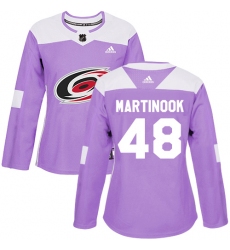 Women's Adidas Carolina Hurricanes #48 Jordan Martinook Authentic Purple Fights Cancer Practice NHL Jersey