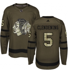 Youth Adidas Chicago Blackhawks #5 Adam Clendening Authentic Green Salute to Service NHL Jersey