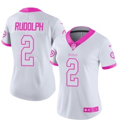 Women's Nike Pittsburgh Steelers #2 Mason Rudolph Limited White Pink Rush Fashion NFL Jersey