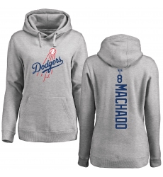 MLB Women's Nike Los Angeles Dodgers #8 Manny Machado Ash Backer Pullover Hoodie