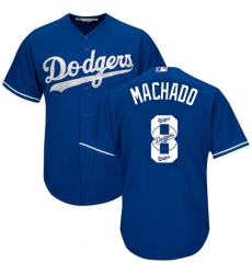 Men's Majestic Los Angeles Dodgers #8 Manny Machado Authentic Royal Blue Team Logo Fashion Cool Base MLB Jersey