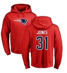 NFL Nike New England Patriots #31 Jonathan Jones Red Name & Number Logo Pullover Hoodie