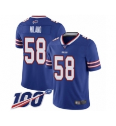 Men's Buffalo Bills #58 Matt Milano Royal Blue Team Color Vapor Untouchable Limited Player 100th Season Football Jersey