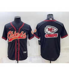 Men's Kansas City Chiefs Black Team Big Logo With Patch Cool Base Stitched Baseball Jersey