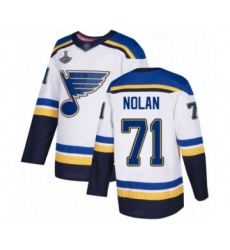 Men's St. Louis Blues #71 Jordan Nolan Authentic White Away 2019 Stanley Cup Champions Hockey Jersey