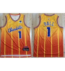 Men's Charlotte Hornets #1 LaMelo Ball Orange 2025-26 City Edition Stitched Basketball Jersey