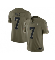 Men's New Orleans Saints #7 Taysom Hill 2022 Olive Salute To Service Limited Stitched Jersey