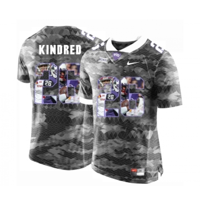 TCU Horned Frogs 26 Derrick Kindred Gray With Portrait Print College Football Limited Jersey