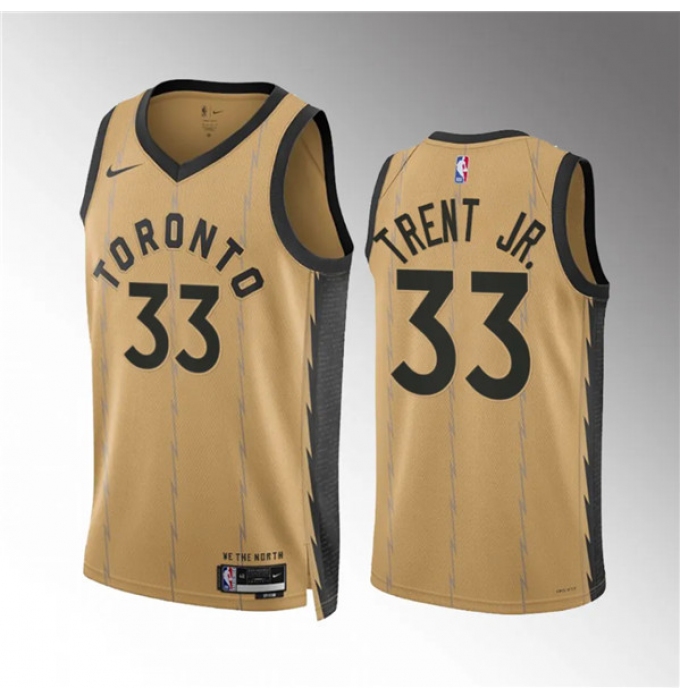 Men's Toronto Raptors #33 Gary Trent Jr. Gold 2023-24 City Edition Stitched Basketball Jersey