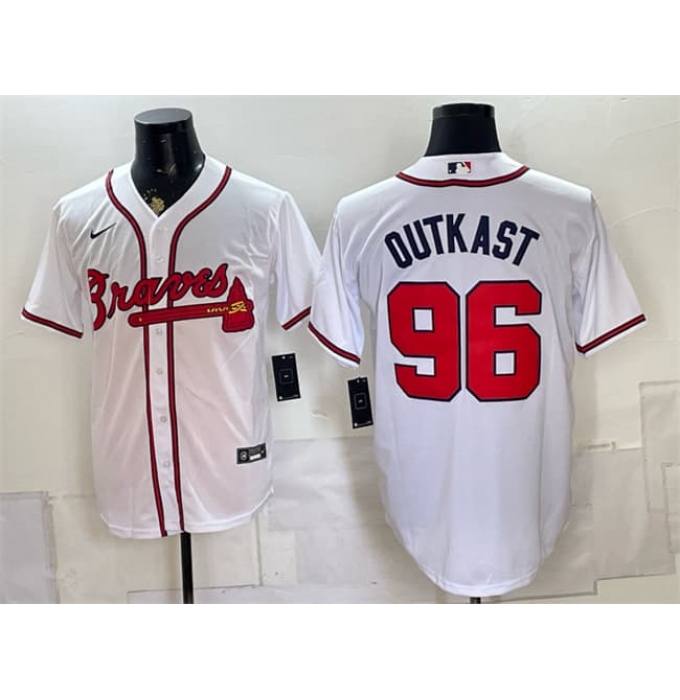 Men's Atlanta Braves #96 OutKast White Cool Base Stitched Baseball Jersey