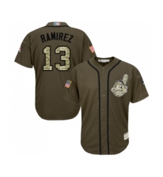 Men's Cleveland Indians #13 Hanley Ramirez Authentic Green Salute to Service Baseball Jersey