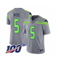 Men's Seattle Seahawks #5 Jason Myers Limited Silver Inverted Legend 100th Season Football Jersey