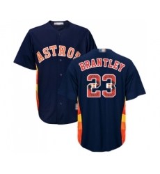 Men's Houston Astros #23 Michael Brantley Authentic Navy Blue Team Logo Fashion Cool Base Baseball Jersey