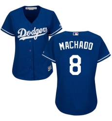 Women's Majestic Los Angeles Dodgers #8 Manny Machado Authentic Royal Blue Alternate Cool Base MLB Jersey